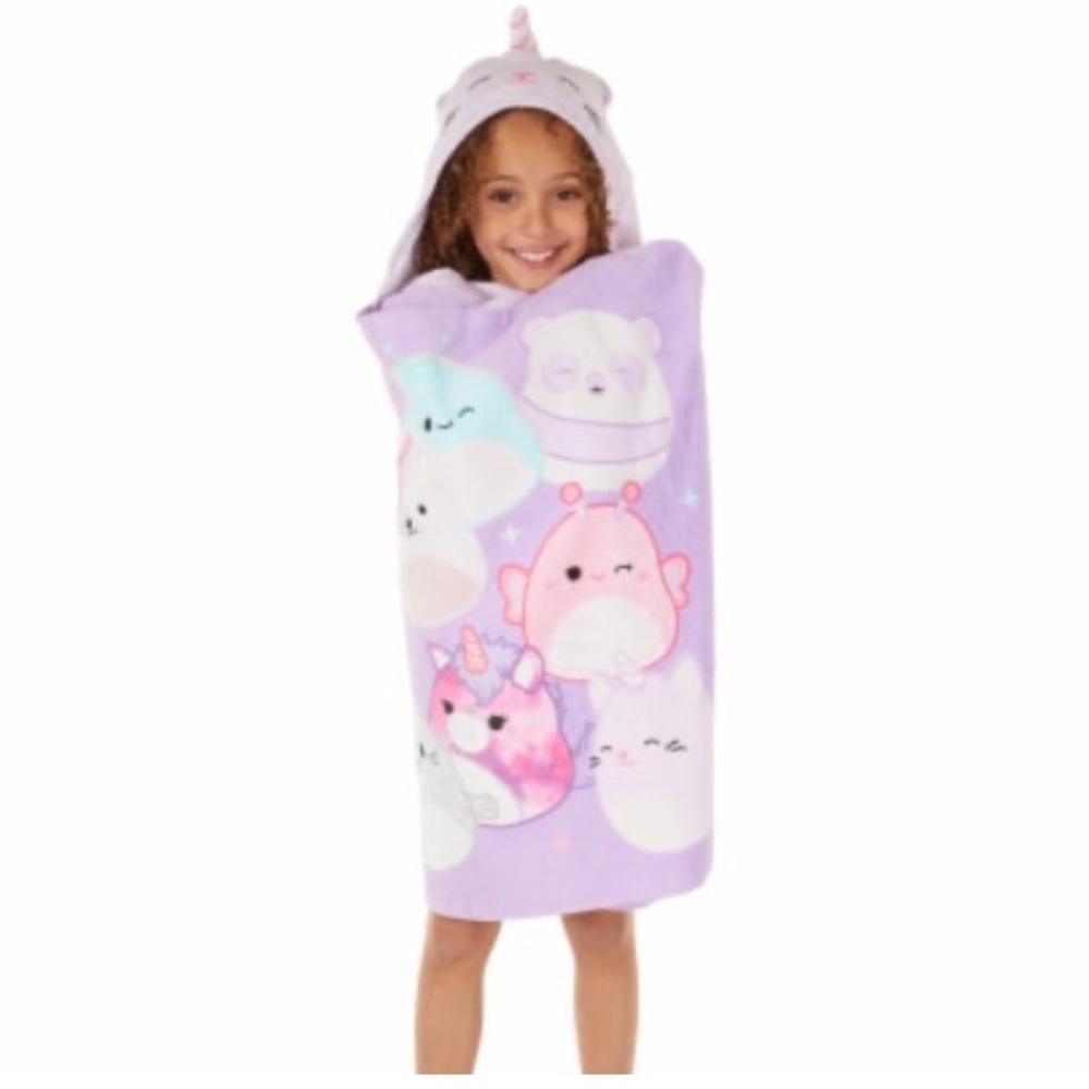 NWT Squishmallow Unicorn Hooded Kids Towel Wrap- Purple 100% Cotton